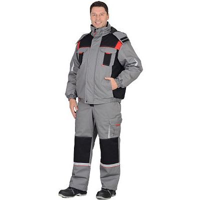 Костюм СИРИУС-Стан зимний: куртка, п/к, средне-серый с черной и красной отделкой