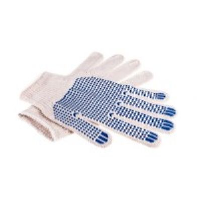 Перчатки хб ЛЮКС белые с ПВХ Точка, Волна 10ый класс