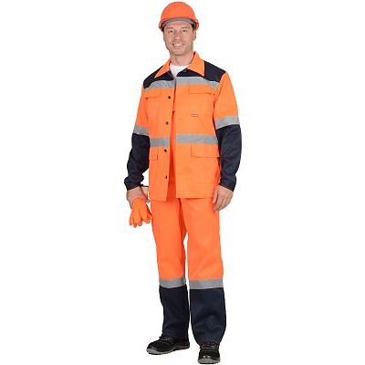 Костюм "МАГИСТРАЛЬ-СПЕЦИАЛИСТ" лет.: куртка длин., п/комб. оранж. с синим и СОП