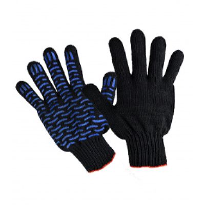 Перчатки х/б Люкс ПВХ-Волна черные 7,5кл  (200 пар в уп.)