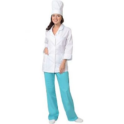 Костюм СИРИУС-ЖАСМИН женский: куртка, брюки, колпак белый со светло-бирюзовым