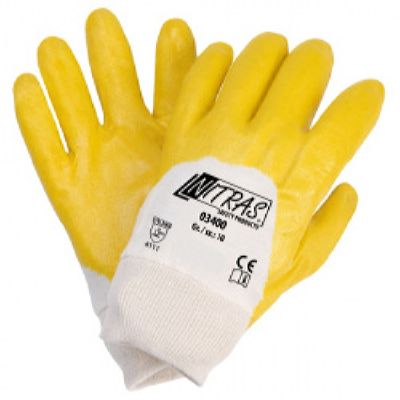 Перчатки с облегченным нитриловым покрытием, манжета, полуобливные (Nitras), арт.03400