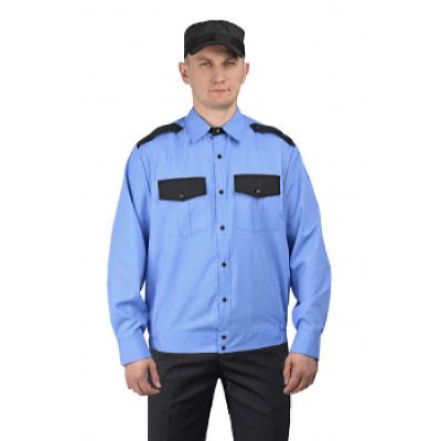 Рубашка мужская "Охрана" (дл. рукав) на резинке голубая с чёрным