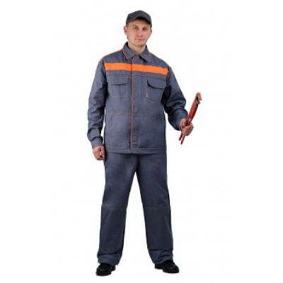 Костюм мужской Актуал  летний с п/к серый с оранжевым  100% хлопок