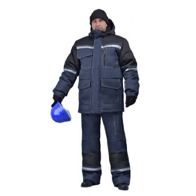 Костюм мужской Инженер (Термофайбер)  зимний т-синий с черным (Амулет)