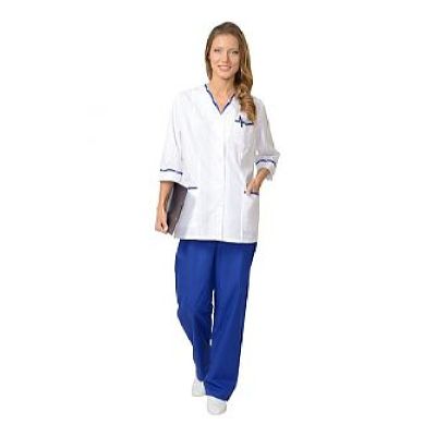 Костюм СИРИУС-ОЛЬГА женский: куртка, брюки белый с васильковым