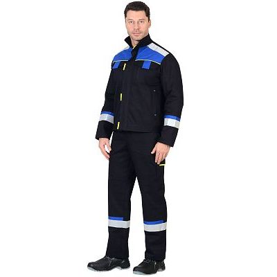 Костюм СИРИУС-БОСТОН : куртка, п/комб. синий с вас. и чер. отд. (узб.Саржа)