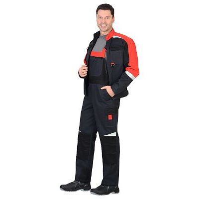 Костюм СИРИУС-ФАВОРИТ-МЕГА : куртка, п/к. сер. с красн. и чер. с СОП (узб.Саржа)