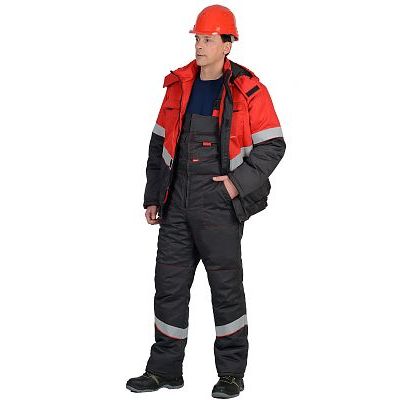 Костюм СИРИУС-НАВИГАТОР зим.: куртка кор.,п/комб. т.серый с красным и СОП