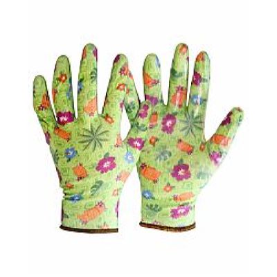 Перчатки САДОВЫЕ зеленые (100%нейлон 13-го кл. вязки,с принтом,покрытие-прозр.нитрил),в уп120пар