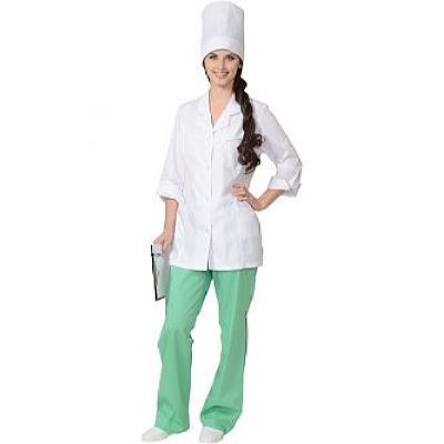 Костюм СИРИУС-ЖАСМИН женский: куртка, брюки, колпак белый с салатовым