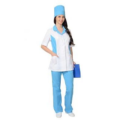 Костюм СИРИУС-ФЛОРЕНЦИЯ женский: куртка, брюки, колпак белый с голубым