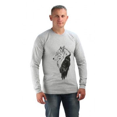 Футболка с длинным рукавом, цв.серый меланж, принт Волк/Ворон