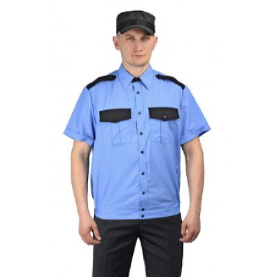 Рубашка мужская "Охрана" (кор. рукав) на резинке голубая с чёрным