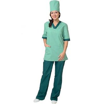 Костюм СИРИУС-СОФИЯ женский: куртка, брюки, колпак светлая мята с тёмно-зелёным (СТ)