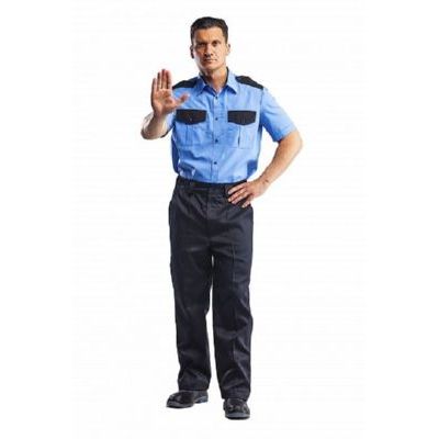 Рубашка Охранник голубой/черный (короткий рукав) РУБ500