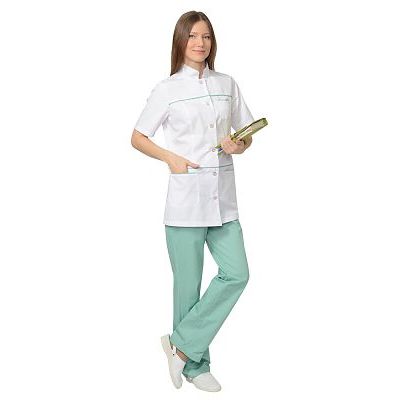 Костюм СИРИУС-ЛАУРА женский: блуза, брюки, (белый с мятным)