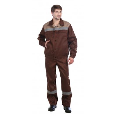 Костюм мужской Оптимал летний, коричневый с бежевым СОП 50 мм.