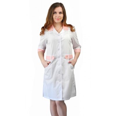 Халат женский "Фарма" белый с розовым